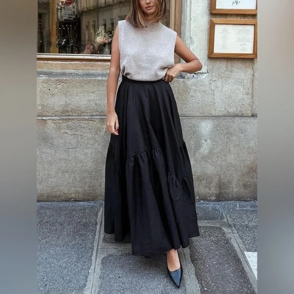 Commense Asymmetrical Pleated Maxi Skirt - Picture 5 of 13